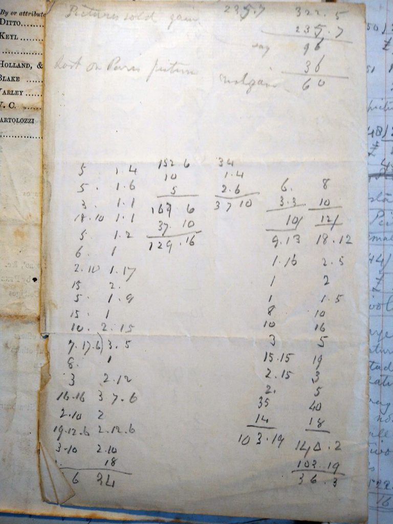 two pages from an auction catalogue, with details about the paintings.